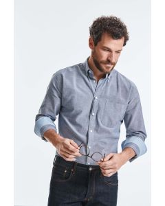 Long-sleeved washed oxford shirt