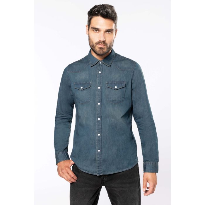 Heren denim overhemd lange mouwen