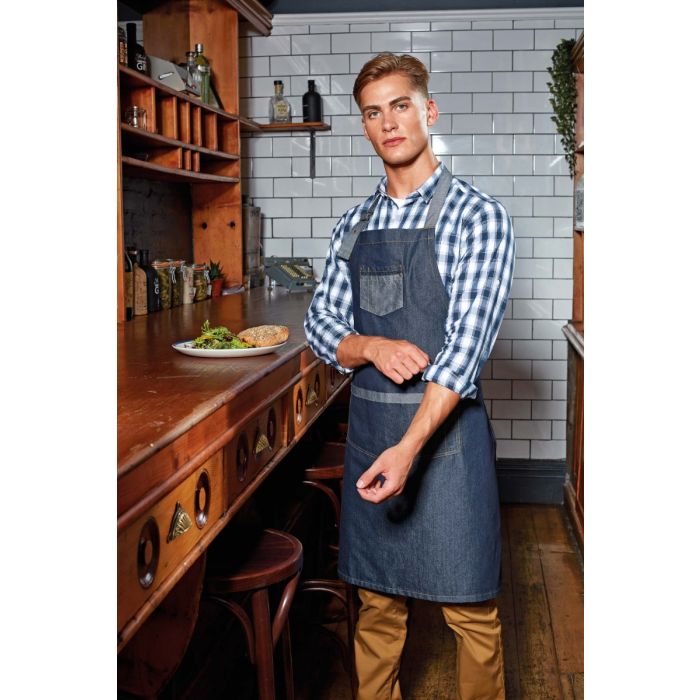 Domain - Contrast denim bib apron